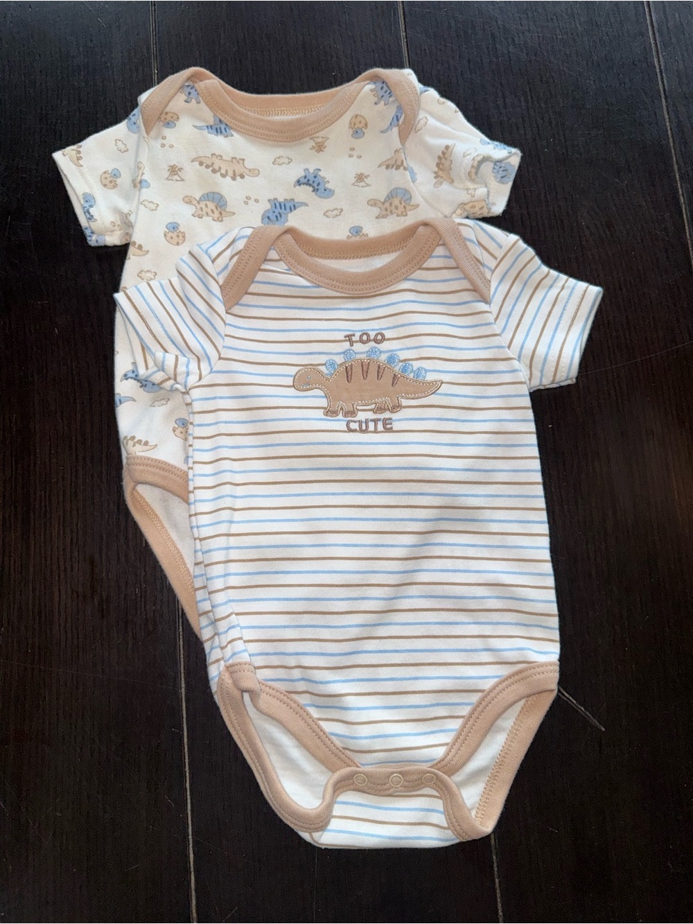 Striped Dino One-Piece Bodysuit - Blue & Tan
